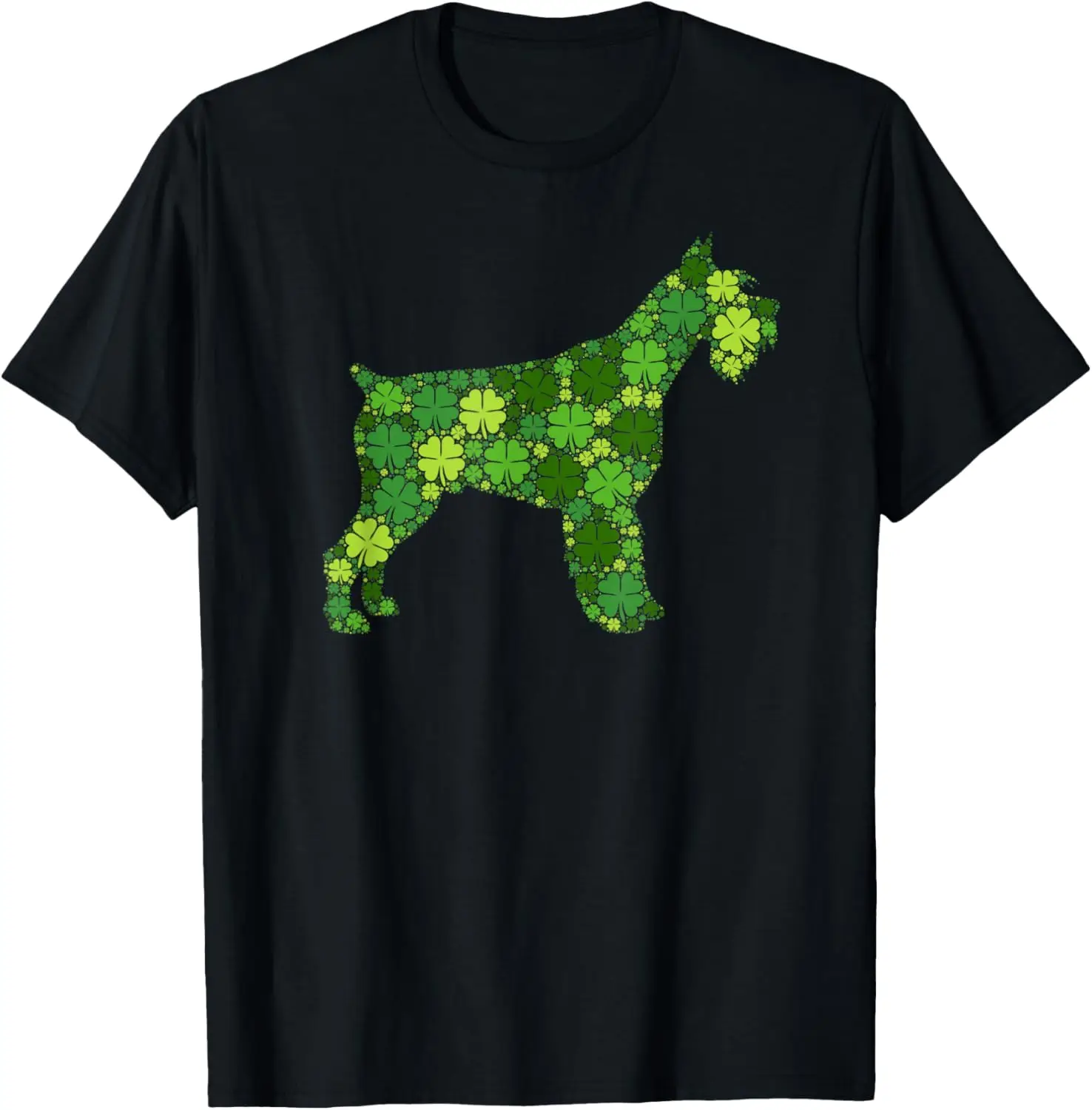 

Schnauzer Clover Silhouette St Patricks Day Graphic Tee Men Casual Cotton T-Shirt