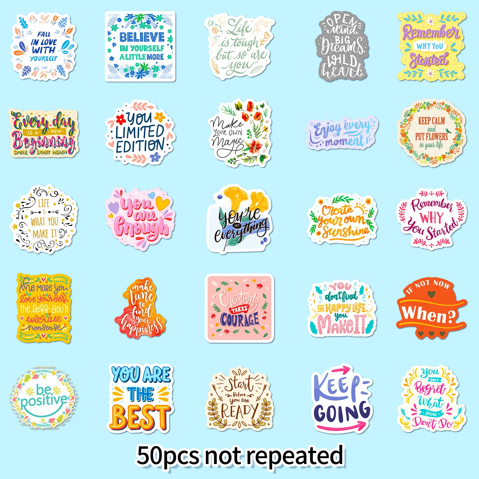 50 Pcs Inspirational Sticker Pack, Inspirational Stickers, Affirmation Positive Stickers for Journaling Computer Decals Laptop