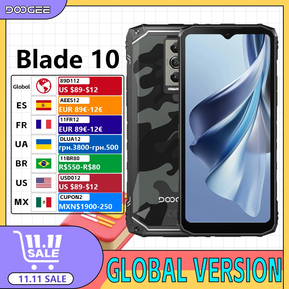 

DOOGEE Blade 10 Rugged Smartphon Android 14 T606 Octa Core 4G 6.56 Inch HD+ Screen 6GB+256GB 50MP 5150mAh NFC Global Version