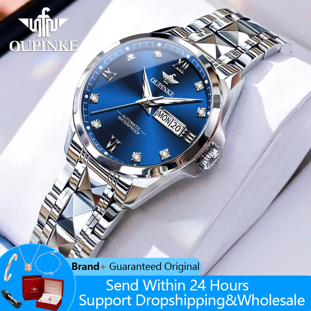 

OUPINKE 3262 женские часы с двойным календарем автоматические часы для женщин MIYOTA механический механизм 50 м водонепроницаемые роскошные наручные часы