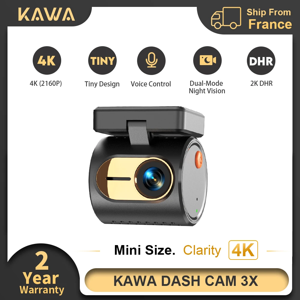 KAWA Dashcam MINI 3X Tiny 4K 2160P Dual-Modus Nachtsicht Sprachsteuerung Dashcam Loop-Aufnahme HDR Auto-DVR 24/7 Parküberwachung WiFi6 GPS Auto-DVR Spiegelungsfunktion
