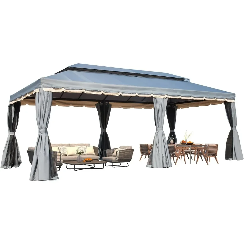 Outdoor Canopy Gazebo, Double Roof Patio Gazebo Steel Frame with Netting and Shade Curtains for Garden,Patio,Outdoors Tents