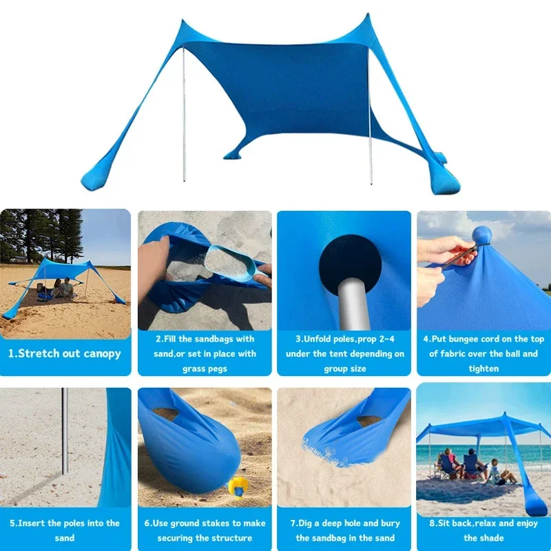 Imagem -06 - Barraca de Praia à Prova de Vento ao ar Livre Toldo Familiar Grande Abrigo Solar Camping Shades Tendas Dobráveis