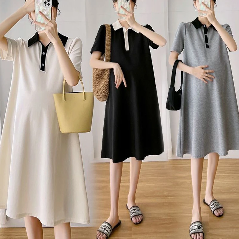 

Maternity Pregnant Women's Summer New Lapel Dress Thin Casual Short Sleeve Dress Soft and Comfortable Maternity Women Dresses