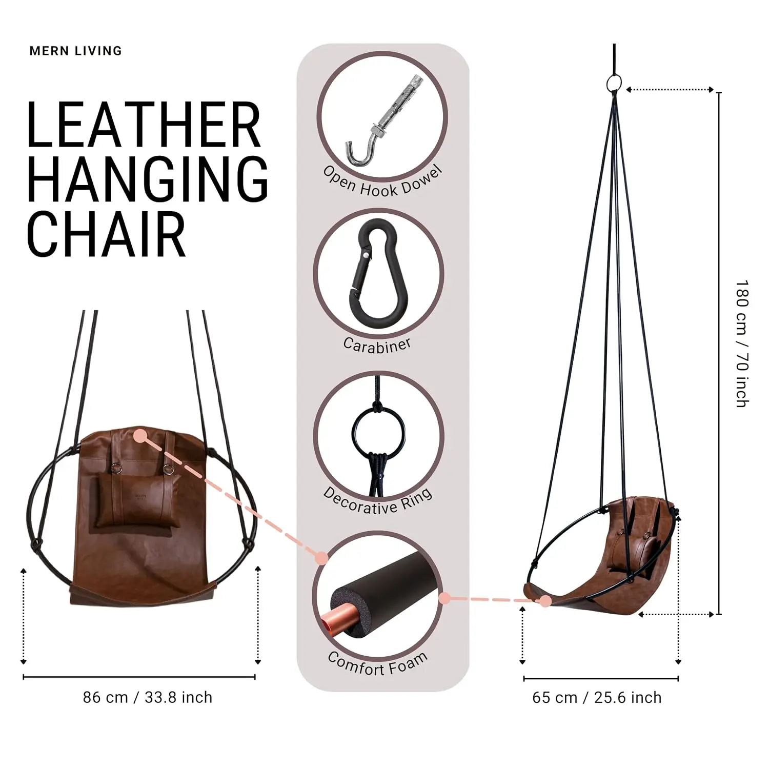 Faux Leather Hanging Egg Chair – Handmade Hammock Swing Chair for Bedroom, Indoor & Outdoor Patio Swing, 275 lbs, Customized
