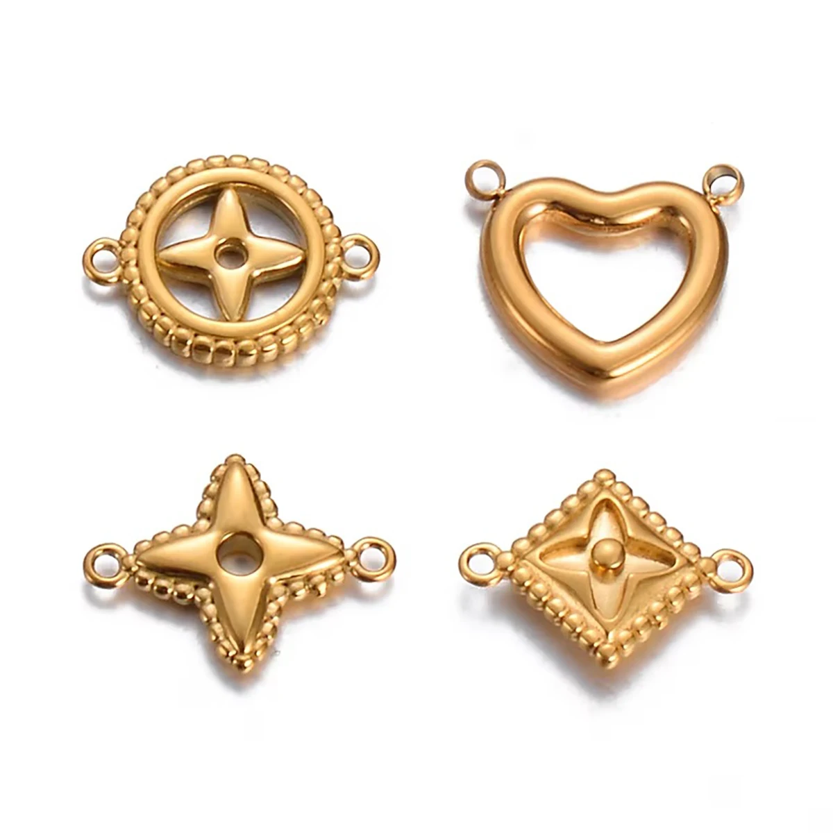 

10pcs Double Hole Heart/Flower/Star Shaped Stainless Steel Accessories Gold Plated Pendant for DIY Necklace Bracelet Jewelry
