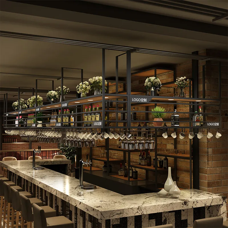 Bar hanging wine rack upside down wine glass rack rack custom industrial style restaurant hanging cabinet wine cabinet bar hangi