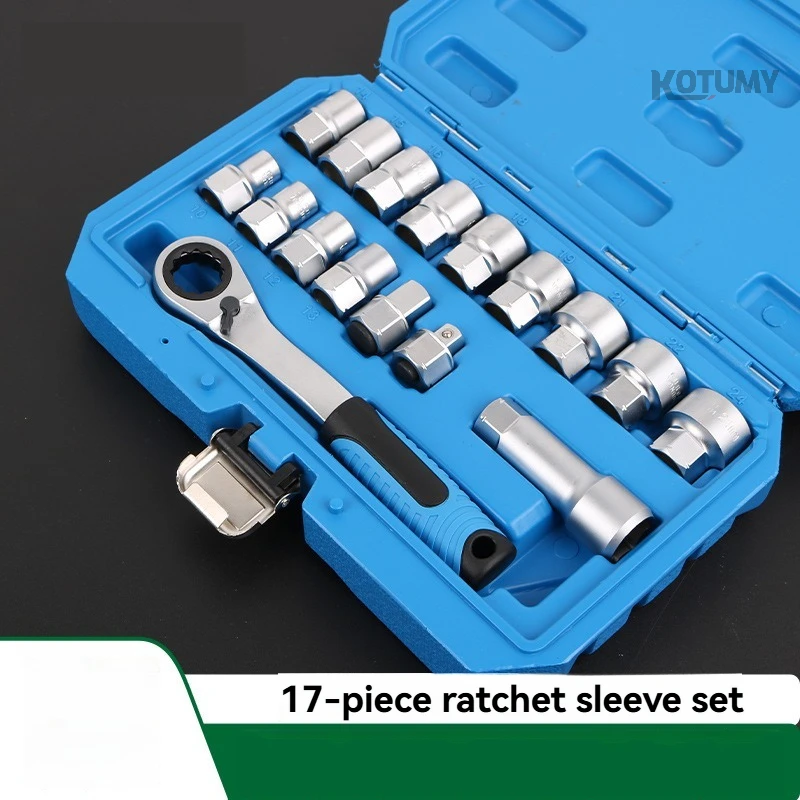

17PCS Through-hole Ratchet Wrench Set Double Direction Socket Spanner 12 Point Screwdriver Bits Extension Rod Sleeve Hand Repair