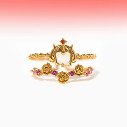 MIGGA Double Layer Rose Flower Queen Women Ring Gold Color Plated Cubic Zirconia Jewelry