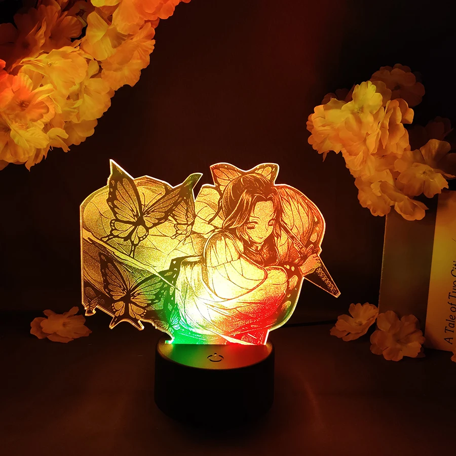 Two Tone Night Lamp Manga LED Light Anime Demon Slayer Figure Shinobu Kocho Flashing Cute Girl Gift 3D Cartoon Child Room Decor