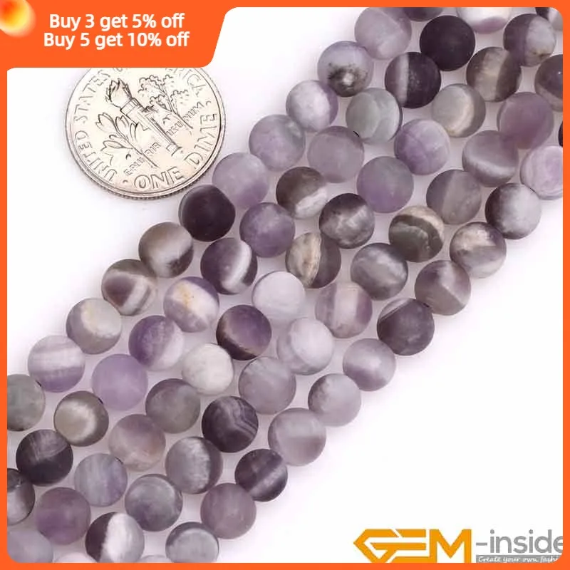 6mm 8mm 10mm Matte Frosted Round Natural Dream Lace Amethysts Stone Gem Stone Semi Precious Beads Loose Bead For Jewelry Making