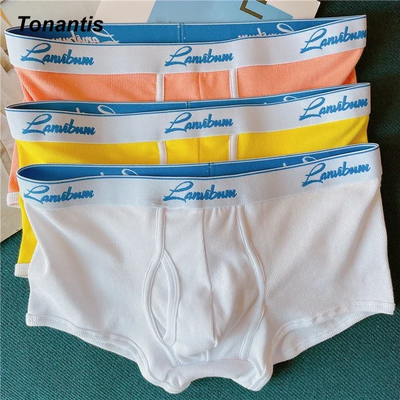 3Pcs Mens Boxer Shorts Thread Cotton Men Underwear Fashion Mid-Waist Men\'s Panties Soft Youth Teenagers Man Underpants