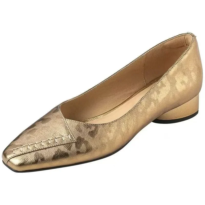 

New Square Toe Women's Thick Heel Women's Shoes Square Heel Casual Shoes Spring and Autumn Leather Low Heel Fashionable Sandals