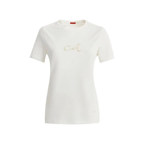 Imagen 2 del producto CHCH 2025 novedad de verano para mujer, camisetas informales holgadas de manga corta de algodón con cuello redondo y cuentas de Color sólido