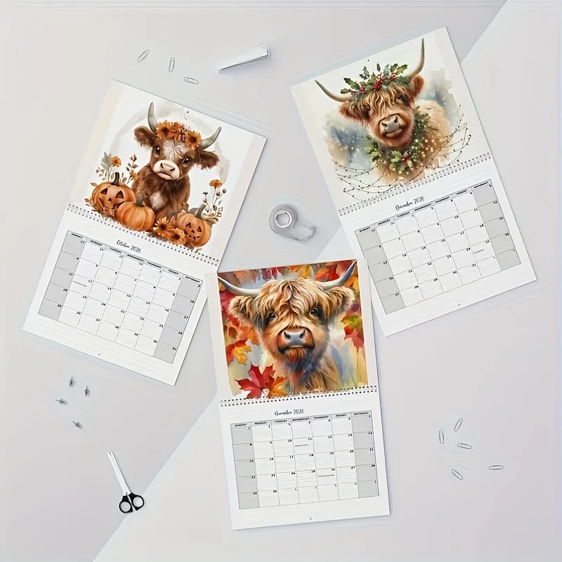 2026 Calendar Funny Highland Cow Daily Weekly Monthly Planner Notebook Schedule Agenda Organizer Home Office Decor Wall Calendar
