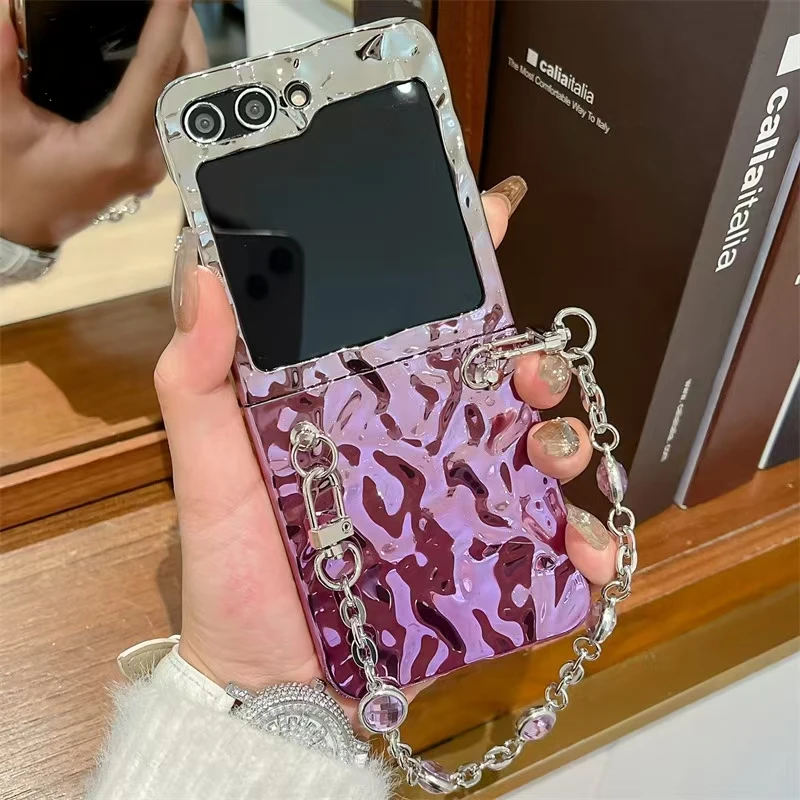 

Luxury Fashion Change Color Diamond Wrist Strap Phone Case For Samsung Galaxy Z Flip 3 4 5 6 F7220 Flip6 - Tin Paper Material