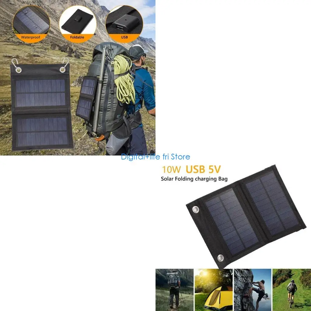 E06D Outdoor Hiking Waterproof Solar Panel 10W Solar Cells Battery Pack Folding