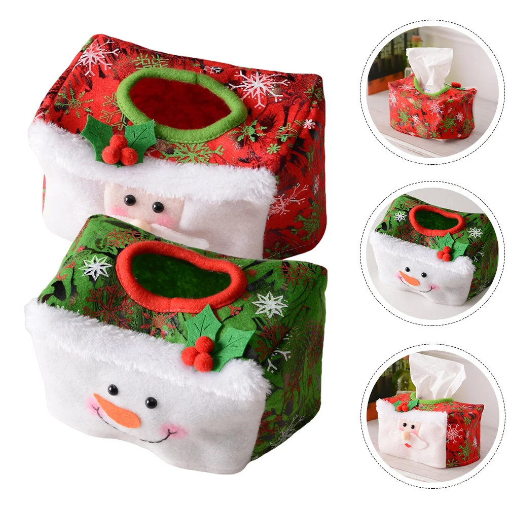 

2pcs Christmas Tissue Box Covers High Grade Non-Woven Fabric Napkin Box Decor Cover For Home Party Tabletop Decor