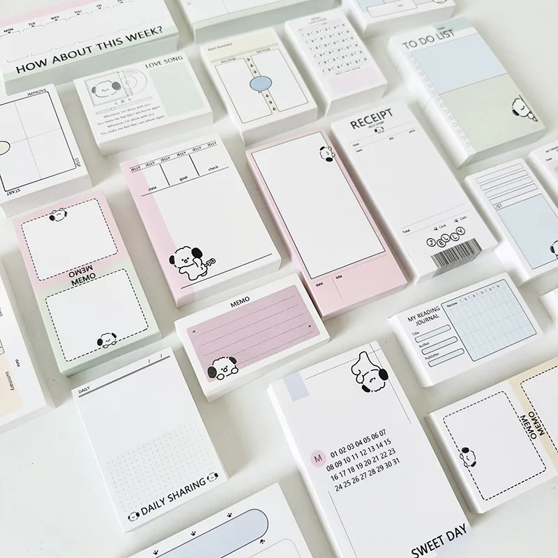 100Pcs Cute Puppy Memo Pad Daily Check To Do List Record Message Notes Paper Diary Notepad Office School Supplies