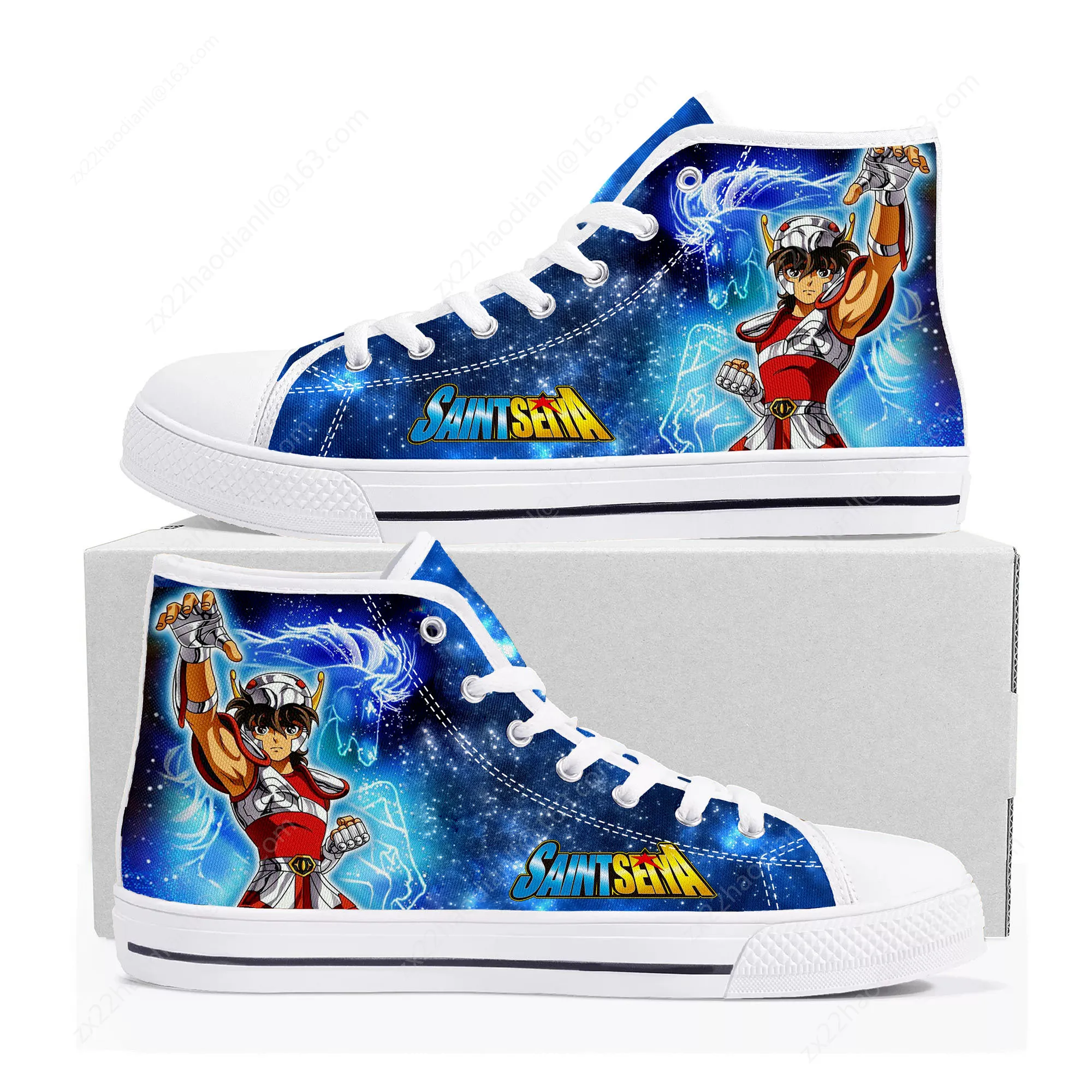 Hot Saint Seiya Cartoon High Top Sneakers High Quality Mens Womens Teenager Canvas Sneaker Casual Couple Shoes Custom White Shoe