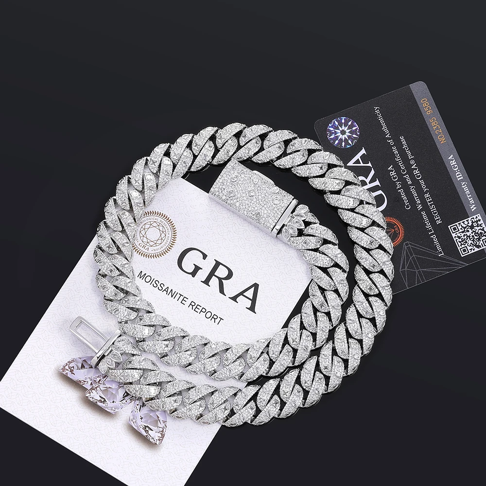 GRA Certificate 18mm Moissanite Cuban Chain For Men Pass Diamond Tester Bling Hip Hop Miami Curb Necklace Mens Jewelry