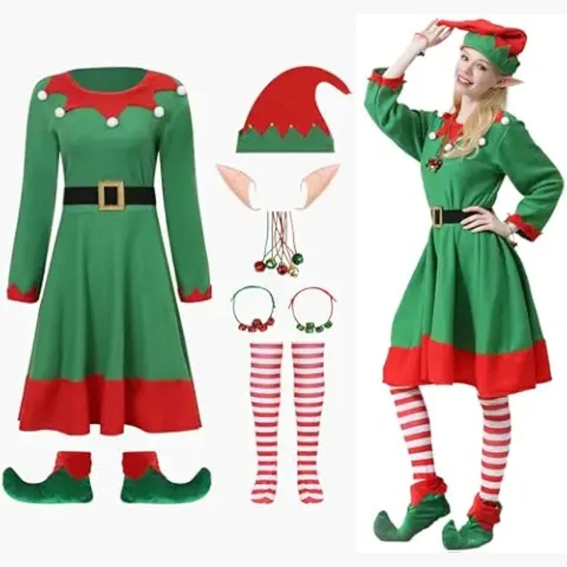 

Women's Christmas Elf Dress with Hat Fairy Costume for Xmas Party Christmas Roleplay Outfit Stage Performance