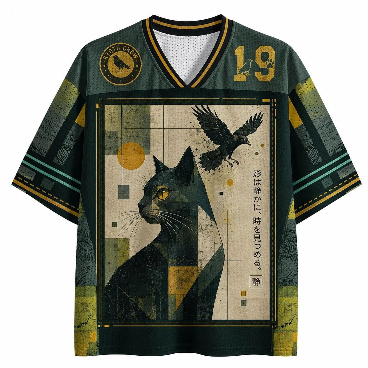 2026 Summer Fashion New Retro Zen Black Cat Crow Art Design 3D Printed T-shirt Outdoor Leisure Sports Loose V-neck T-shirt Large