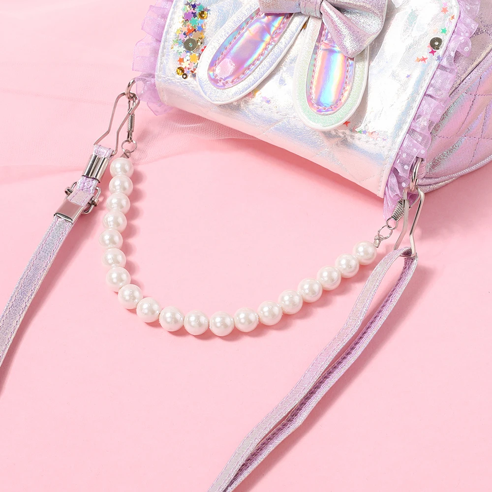 Cute Kid Bag Fashion Children\'s Mini Bag Crossbody Arm Pearl Portable Sequin Rabbit Ears Girl Handbag