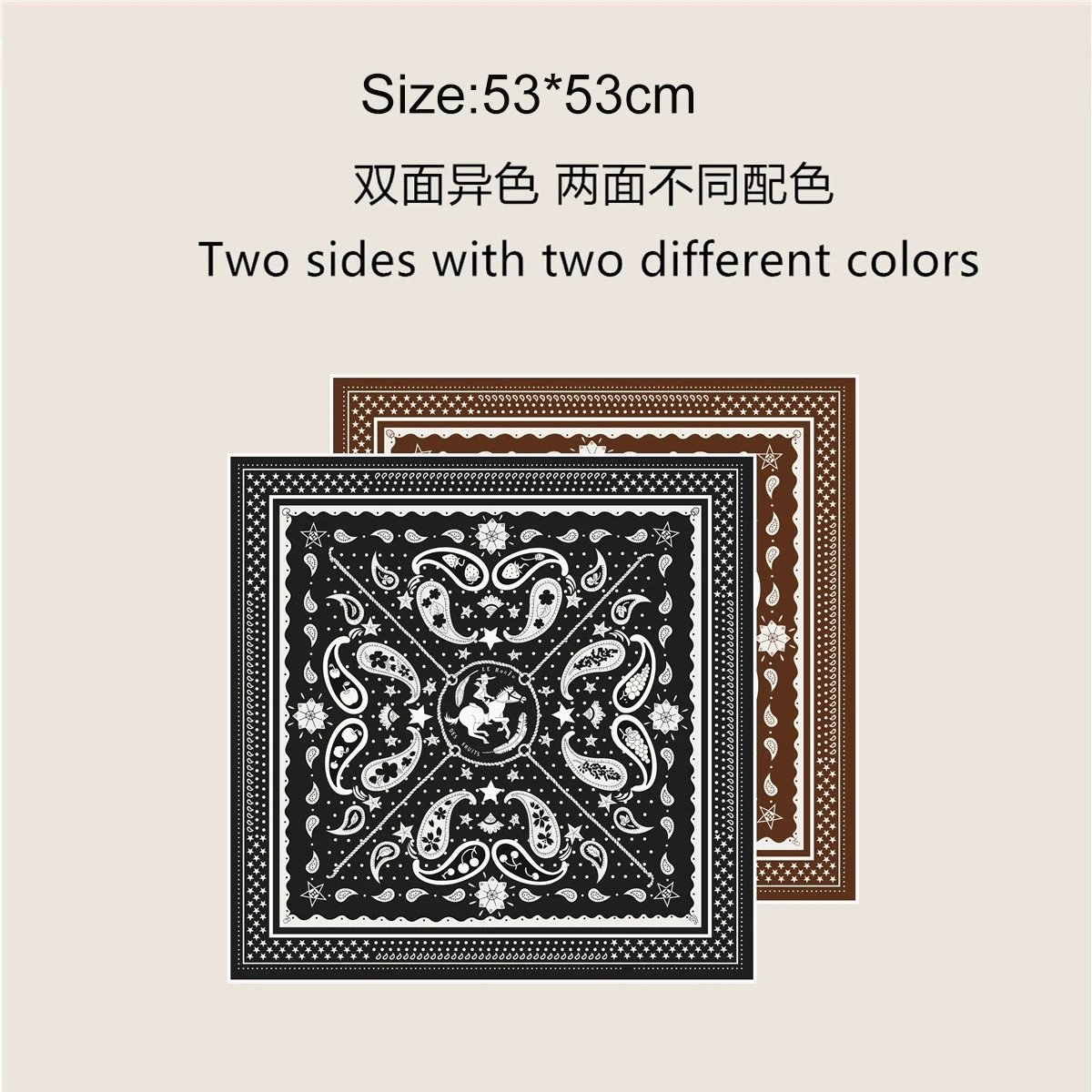 53CM مزدوجة الوجهين المطبوعة وشاح مربع صغير المرأة الزخرفية توالت حافة عقال الأوشحة