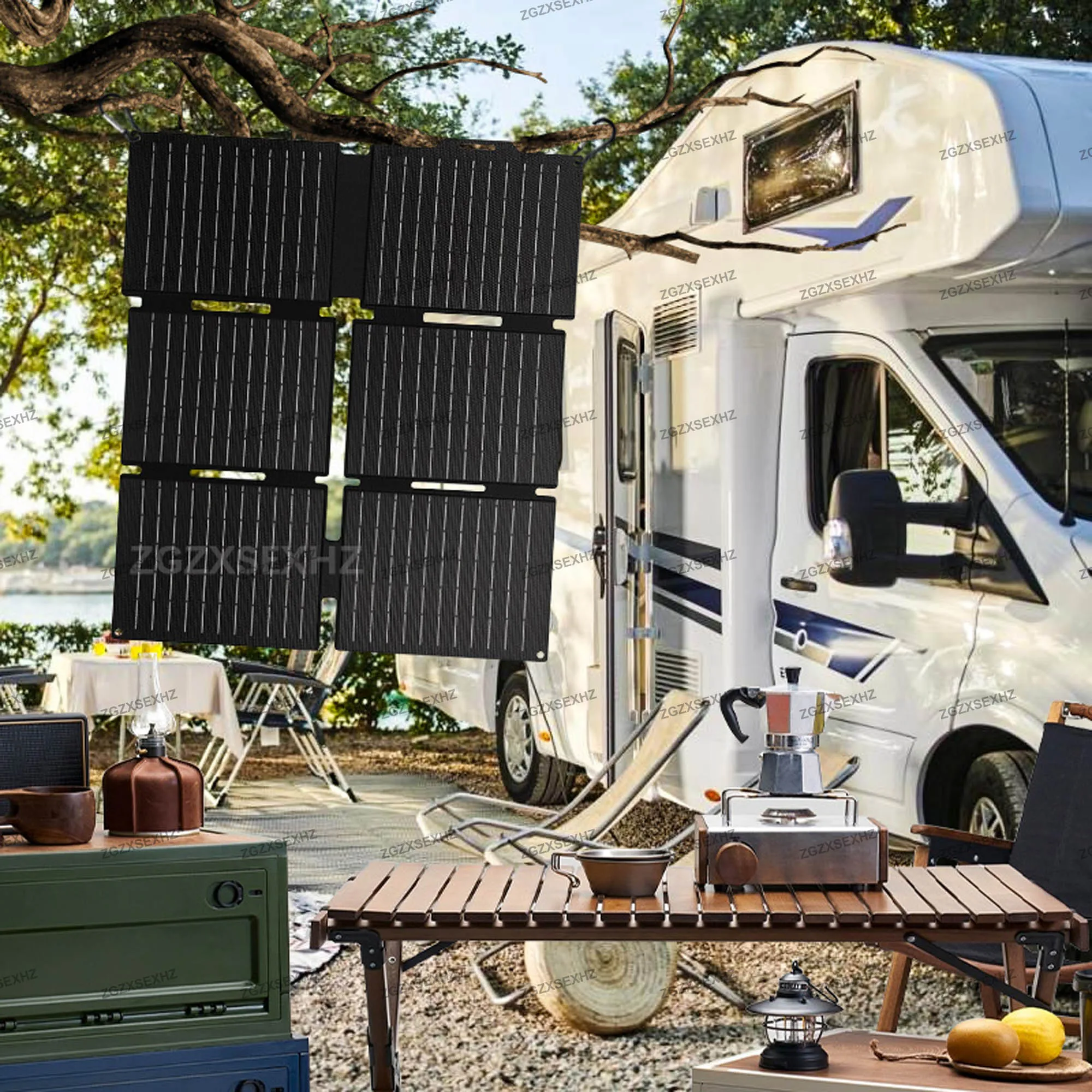 30 واط المحمولة طوي ETFE شاحن لوحة طاقة شمسية للتخييم في الهواء الطلق مقاوم للماء مع بطارية الطاقة الشمسية USB للهواتف لقارب RV