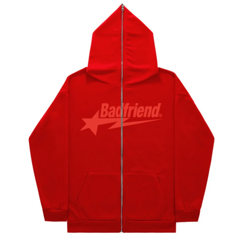 

Badfriend Ins High Street Y2K Unisex Inner Fleece Hoodies&Sweatshirt Fulll Zipper Loose Oversized Men's Streetwear