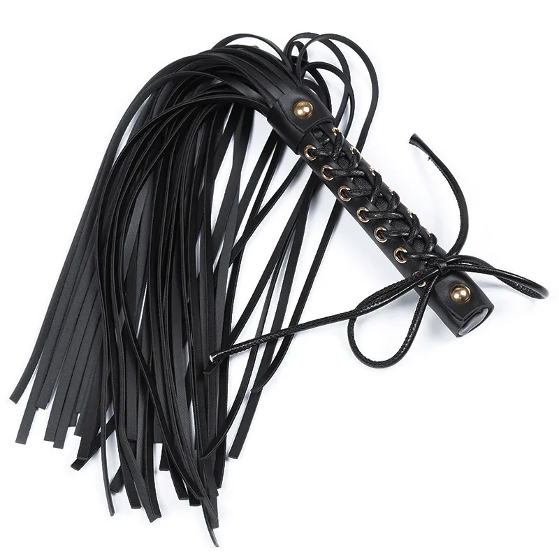 45.5CM Black PU Leather Tassel Horse Whip for Horse Training, PU Leather  Bow Tie Handle with Wrist Strap