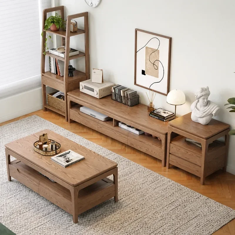 Nordic Solid Wood Coffee Table Modern Simple Marble Ash Wood TV Cabinet Living Room Household Rock Slab Small Side Table