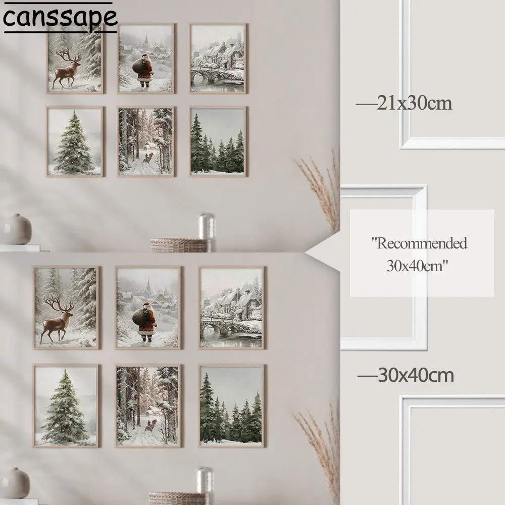 لوحة قماشية للكريسماس لتزيين غرف النوم ، لوحة جدارية ، سانتا أيل ، صنوبر خشبي ، قرية شتوية ، ملصق ، صورة ، منظر طبيعي ثلجي #5