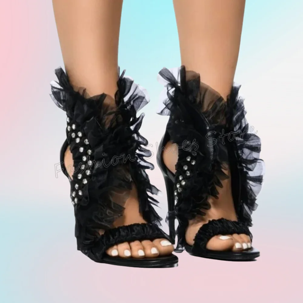 

Black Crystal Lace Decor Hollow Out Sandals Stilettos High Heels High Heel Shoes for Women Heels 2025 New Zapatos Para Mujere