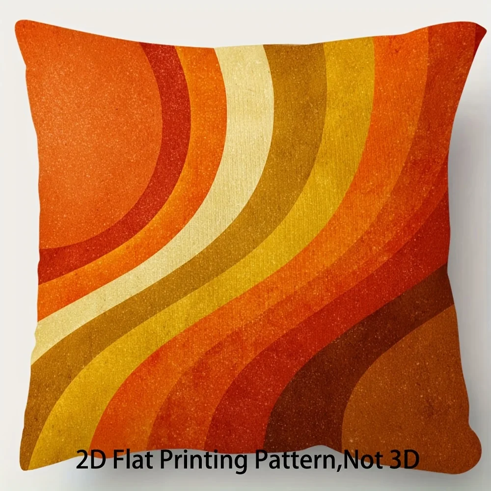 1pc 2D Flat Print Double-Sided Decorative Pillow Cover, Flat Print Only, 70s Fashionable Orange Vintage Style Pillowcase, 18.0inch*18.0inch, Suitable for Sofa, Living Room, Bedroom, Office, Home Decor, Pillow Insert Not Included, 2D Flat