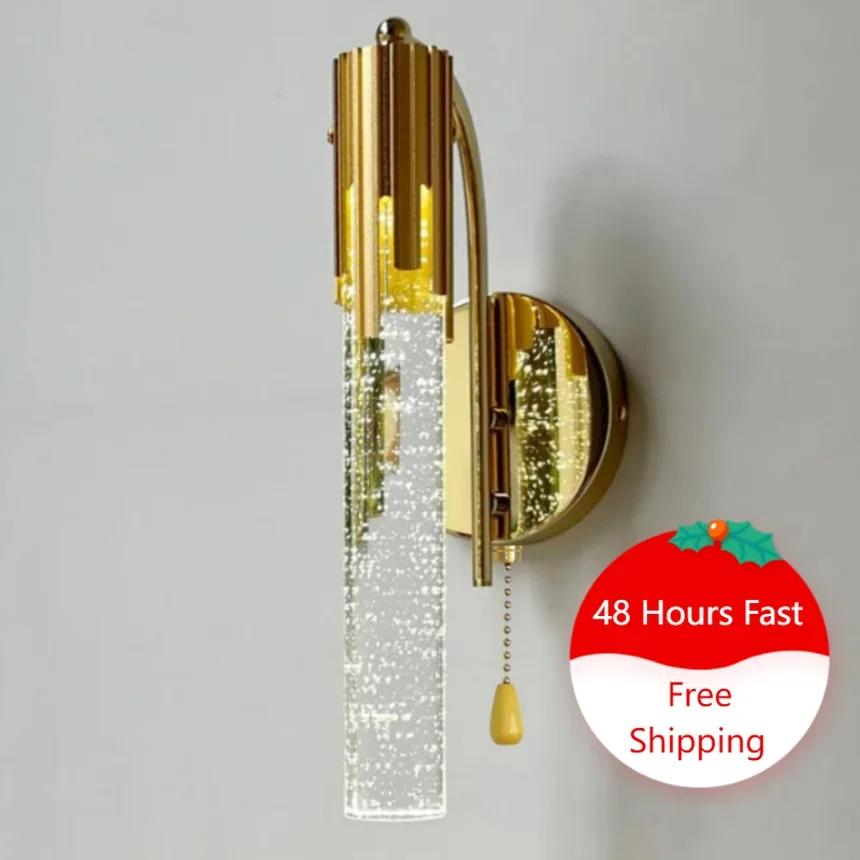2025 Modern Wall Lamps With Pull Switch For Bedroom Hotel Bedside Led Living Room Sconce Light Crystal Decoration Lighting Backg