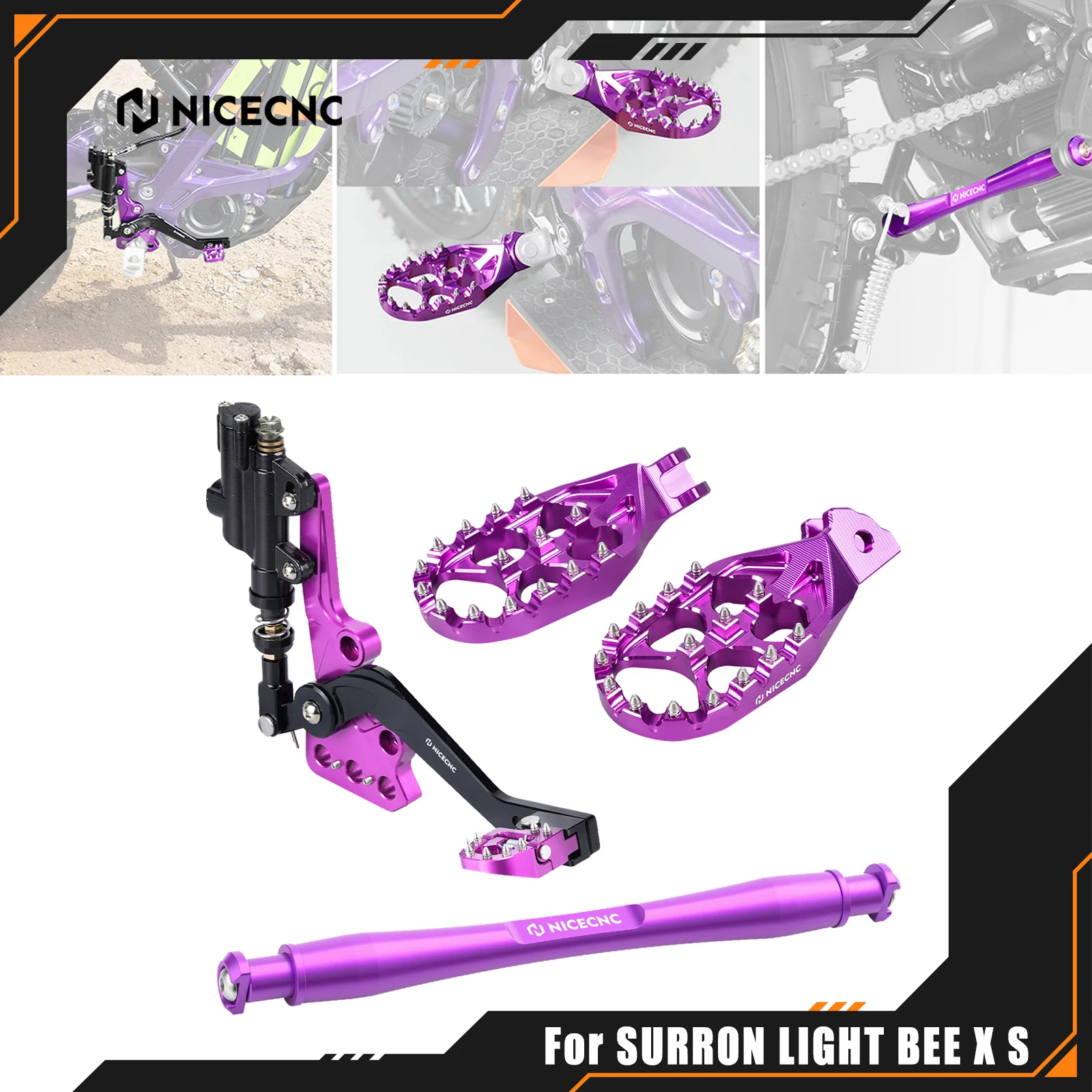 NICECNC For Surron Light Bee X S For Segway X160 X260 Hydraulic Rear Foot Brake Pedal Lever & Footrest & Foot Pegs Support Brace
