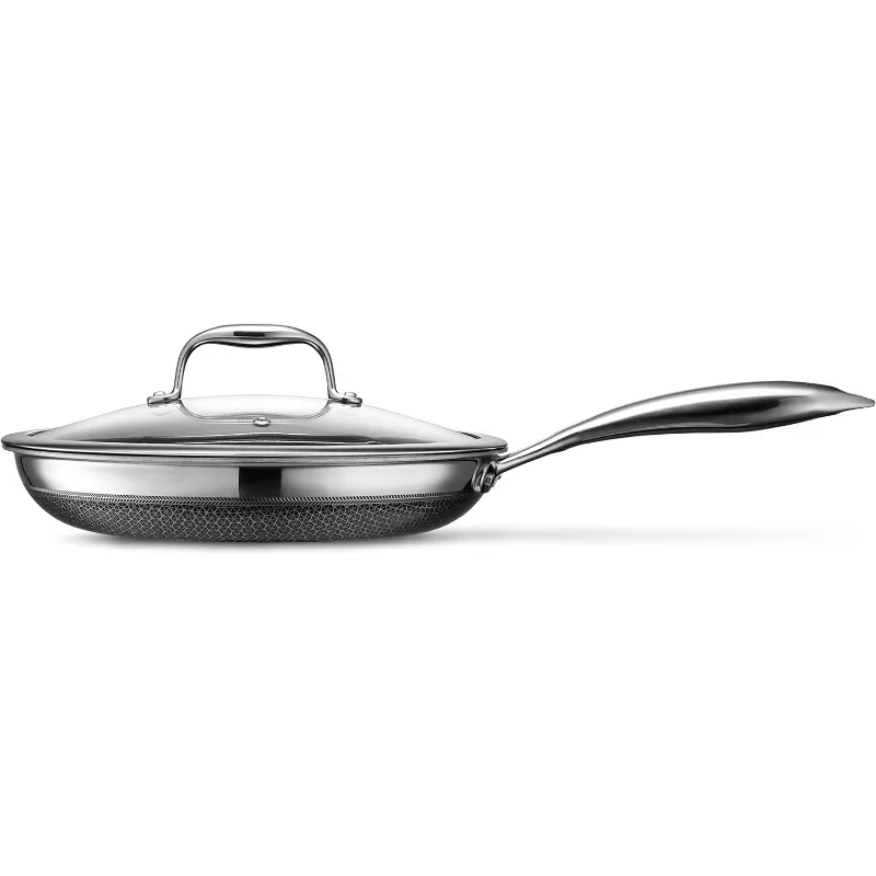 Hybrid Nonstick 10-Inch Fry Pan with Tempered Glass Lid, Stay-Cool Handle, Dishwasher and Oven Safe, Induction Ready