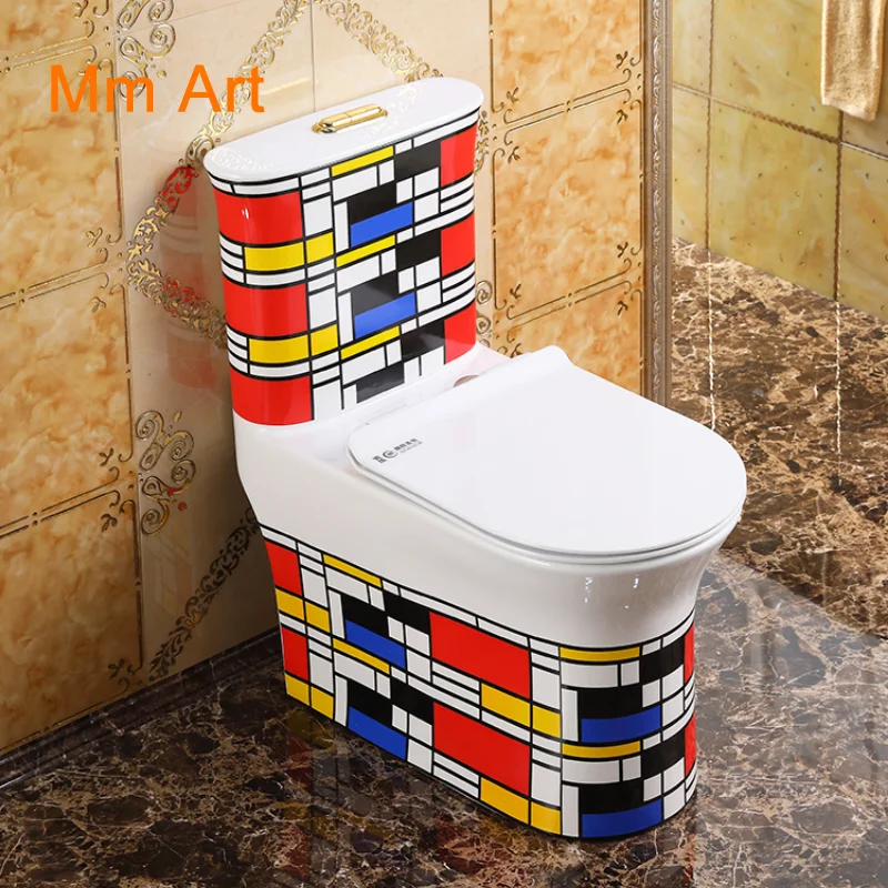

European-style household watercolor gold toilet super whirlwind water-saving odor-proof toilet personality color ceramic toilet