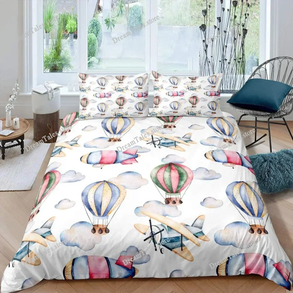 Hot Air Balloon Duvet Cover Set King Queen Full Size Polyester Comforter Cover for Kids Boys Girls Bedding Set with Pillowcase96