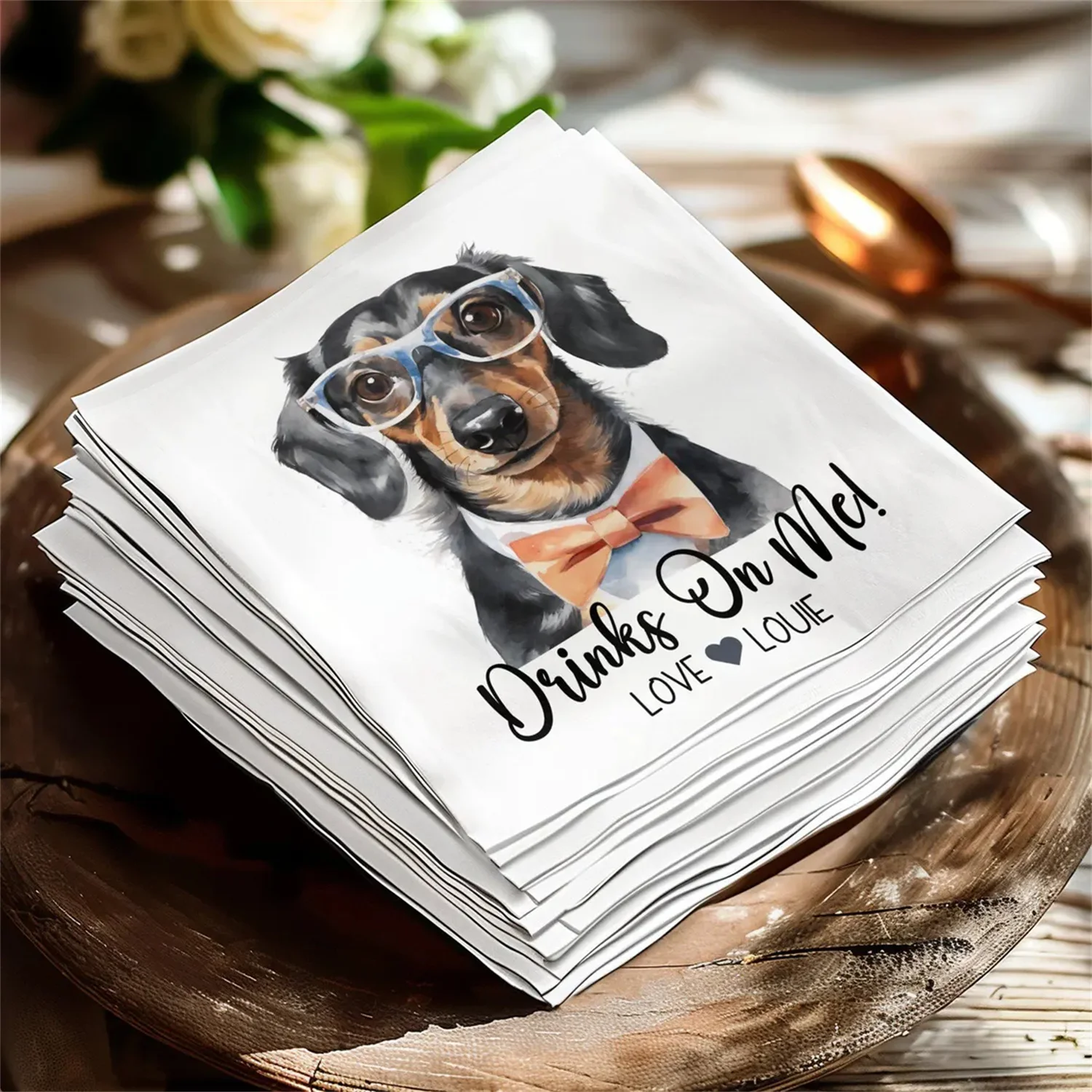 50 PCS Pet Cocktail Napkin, Custom Dog Wedding Napkins Bridal Shower Decor Wedding Bar Napkins Personalized Pet Napkins Engageme