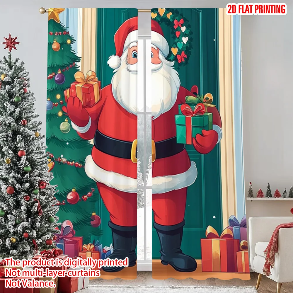 

2pcs 2D flat printing Christmas Party Curtain Santa Christmas Durable Polyester Without Electricity Spring Party & Holiday Decor