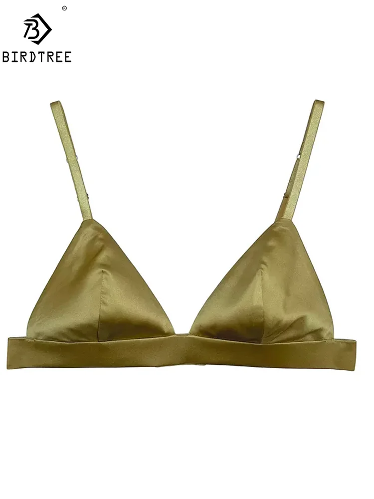 

BirdTree, Lining 93%Natural Silk Sexy Satin Bra, Women Wireless Solid Color, French Triangle Cup Underwear, 2024 Summer P45643QM