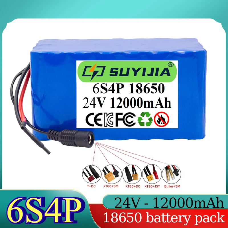 

24V 12000mAh 6S4P Li-ion Battery Pack - 18650 Rechargeable Battery for E-bike/Electric Scooter/Power Tools - BMS Protection