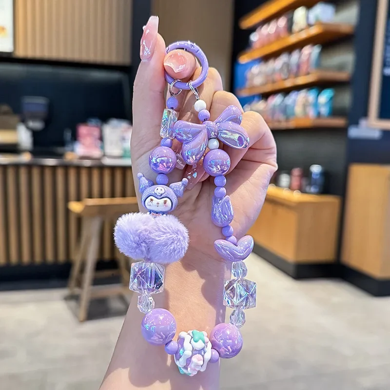 Sanrio Hello Kitty Melody Hairball Телефонная цепочка Подвеска для камеры Kuromi Ручной рисунок из бисера Kawaii Браслет Брелок