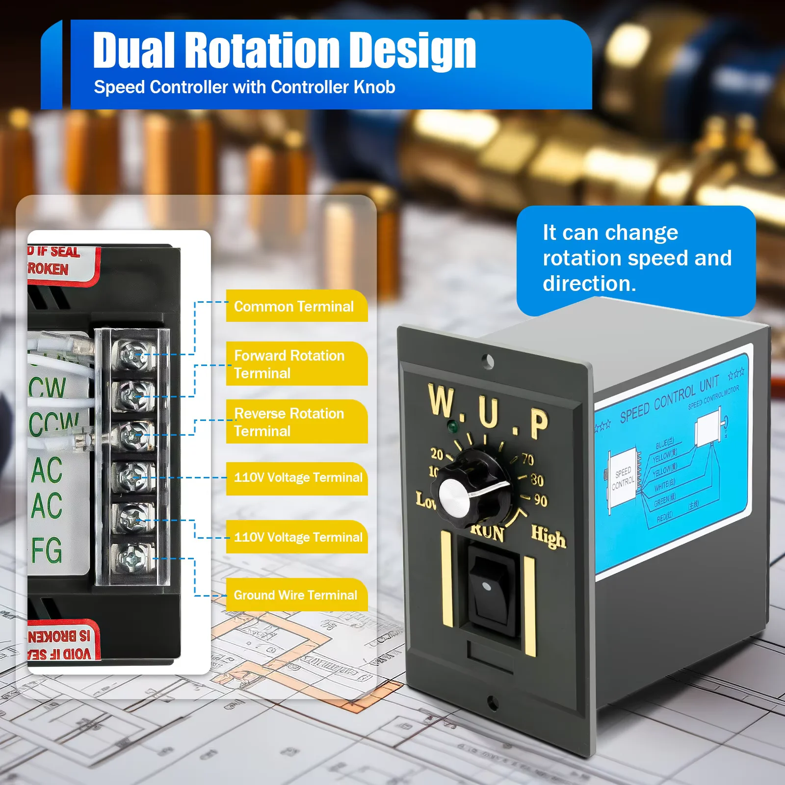 

110V AC 10K Gear Reduction Electric Motor with Variable Speed Control Reversible Single-Phase 250W