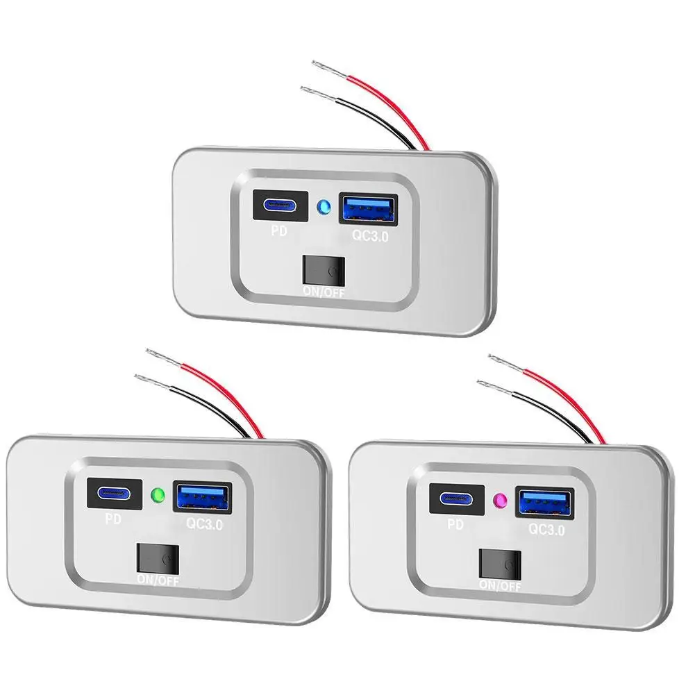 

PD Type C Dual USB Ports Quick Charge Car Bus Charger Socket Adapter 12V/24V USB Power Panel with Swith for Marine Motorcycles