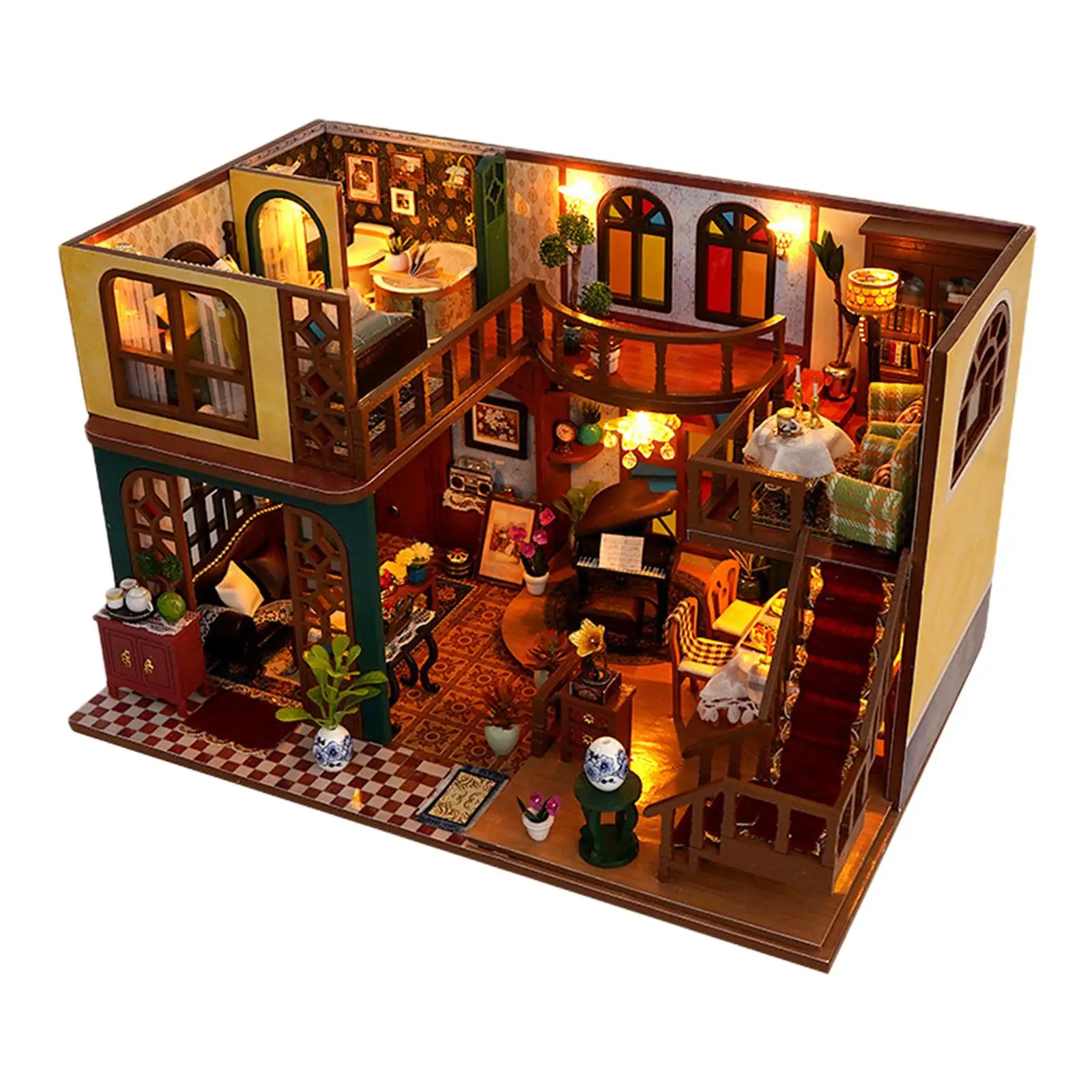 Kit casa delle bambole in miniatura fai-da-te con mobili e oggetti da collezione leggeri con