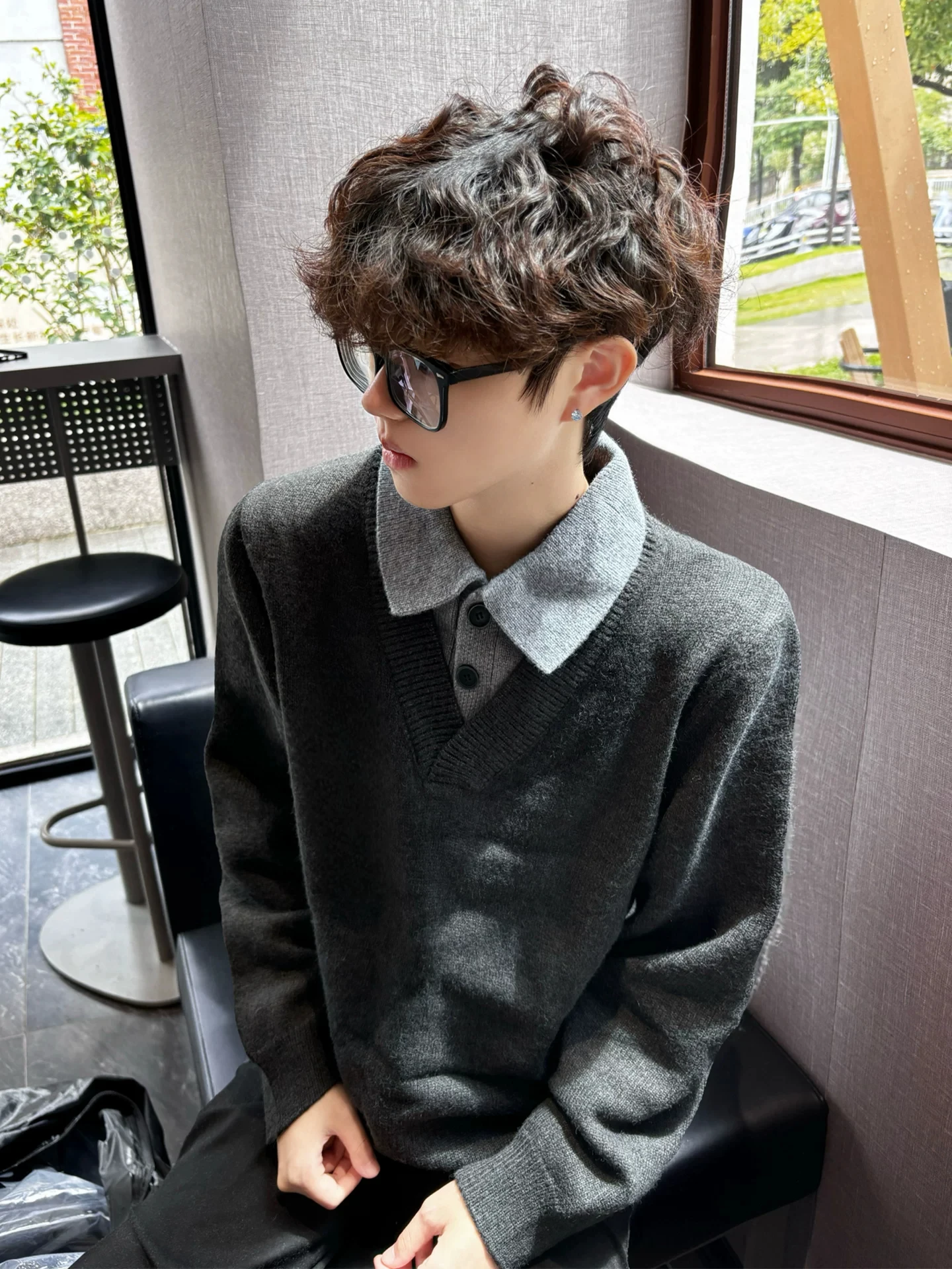 American Style Color Block Shirt Sweater Men's Loose Base Layer Knitted Winter Fashion College Style Long Sleeve Crew Neck